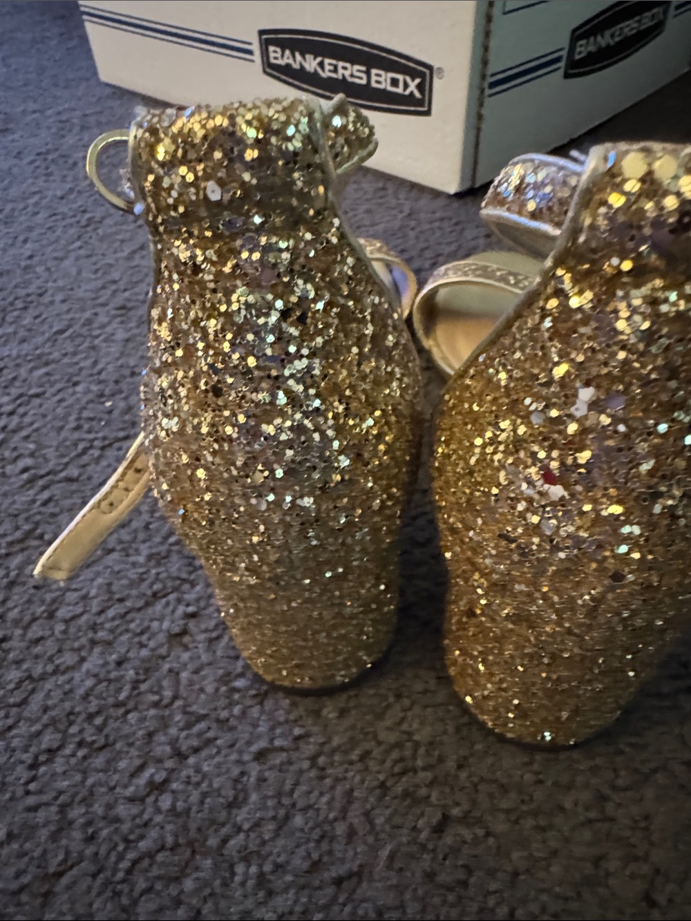 Unisa Gold Glitter Ankle-Strap Block Heels - Picture 3 of 4